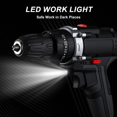 thumbnail image 4 of 21V Cordless Drill Driver Kit with 25N.m Torque, 25+3 Torque Settings, 3/8" Keyless Chuck, 2-Speed (0-400/0-1400 RPM), LED Light, Variable Speed Switch, 30-Piece Accessories, 2x1200mAh Batteries &, 4 of 6