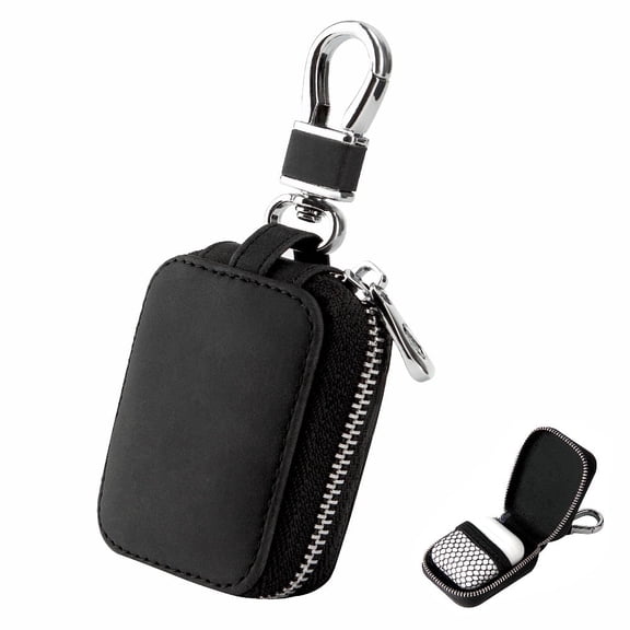 Ruizzi Leather Earbud Case, Shockproof Protective Carrying Pouch with Metal Carabiner for AirPods & Wireless Earbuds