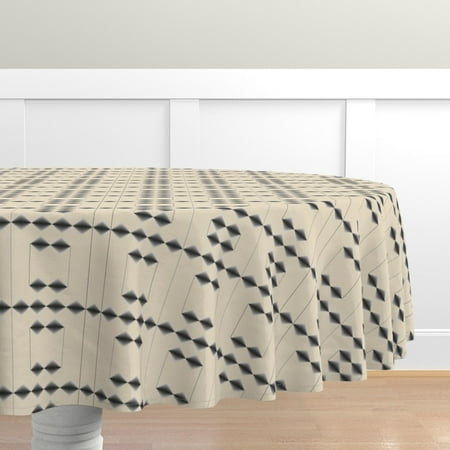 

Cotton Sateen Tablecloth 90 Round - Diamond Stripes Geometric Diamonds Striped Squares Abstract Simple Lines Latte Black Hygge Print Custom Table Linens by Spoonflower