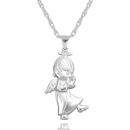 Precious Moments Sterling Silver Diamond Accent Boy Angel Pendant with Chain, 18