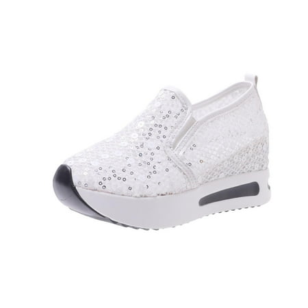 

EQWLJWE 2022 Spring Autumn Sneakers Fashion Outdoor Breathable Wedges Casual Canvas Tennis Round Toe Loafers Shoes Deals Discount Clearance