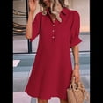 thumbnail image 4 of Vestido Camisero Informal para Mujer, con Mangas con Volantes, Botones y Bolsillos, Color Rojo, Talla XL, 4 of 6