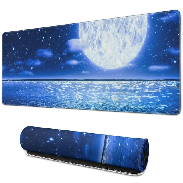Upgrade Your Gaming Setup: Large SciFi Space Moon Gaming Mouse Pad, Stitched Edges, Anti-Slip Base, Extended Keyboard Mouse Mat for Intense Gaming, Home Office Use, 31.5x11.8 Inch