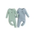 thumbnail image 2 of Suagox Baby Boys Girls Jumpsuit, Long Sleeve Henley Neck Solid Button Closure Fall Romper for Newborn Baby, 2 of 9