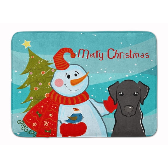 Snowman with Black Labrador Machine Washable Memory Foam Mat