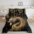 thumbnail image 2 of Erosebridal Ensembles de Couette Dragon Magique Taille Grand, Couette Noire et Dorée, Réversible 3 Pcs, 2 of 7