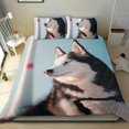 thumbnail image 1 of Husky Siberiano Conjunto de sábanas temático, trío de piezas, cómodo y amigable con la piel, diseño único, regalo de decoración para el hogar para familiares, amigos y fans,173cm *218cm, 1 of 6