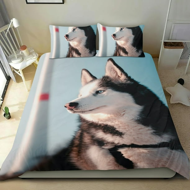 Husky Siberiano Conjunto de sábanas temático, trío de piezas, cómodo y amigable con la piel, diseño único, regalo de decoración para el hogar para familiares, amigos y fans,140cm *210cm