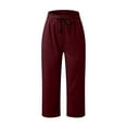 thumbnail image 3 of Susanny Womens Casual Summer Cropped Lightweight Pull on Capris Petite Gym Loose Crop Pants Gaucho Low Waist Capri Pants Wine L, 3 of 8