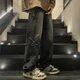 thumbnail image 2 of Pantalones vaqueros masculinos de pierna ancha, pantalones con estrellas, pantalones vaqueros gráficos de hip hop para hombres, rectos, negros, estéticos, primavera otoño, tallas XS, algodón, Kpop, 2 of 5