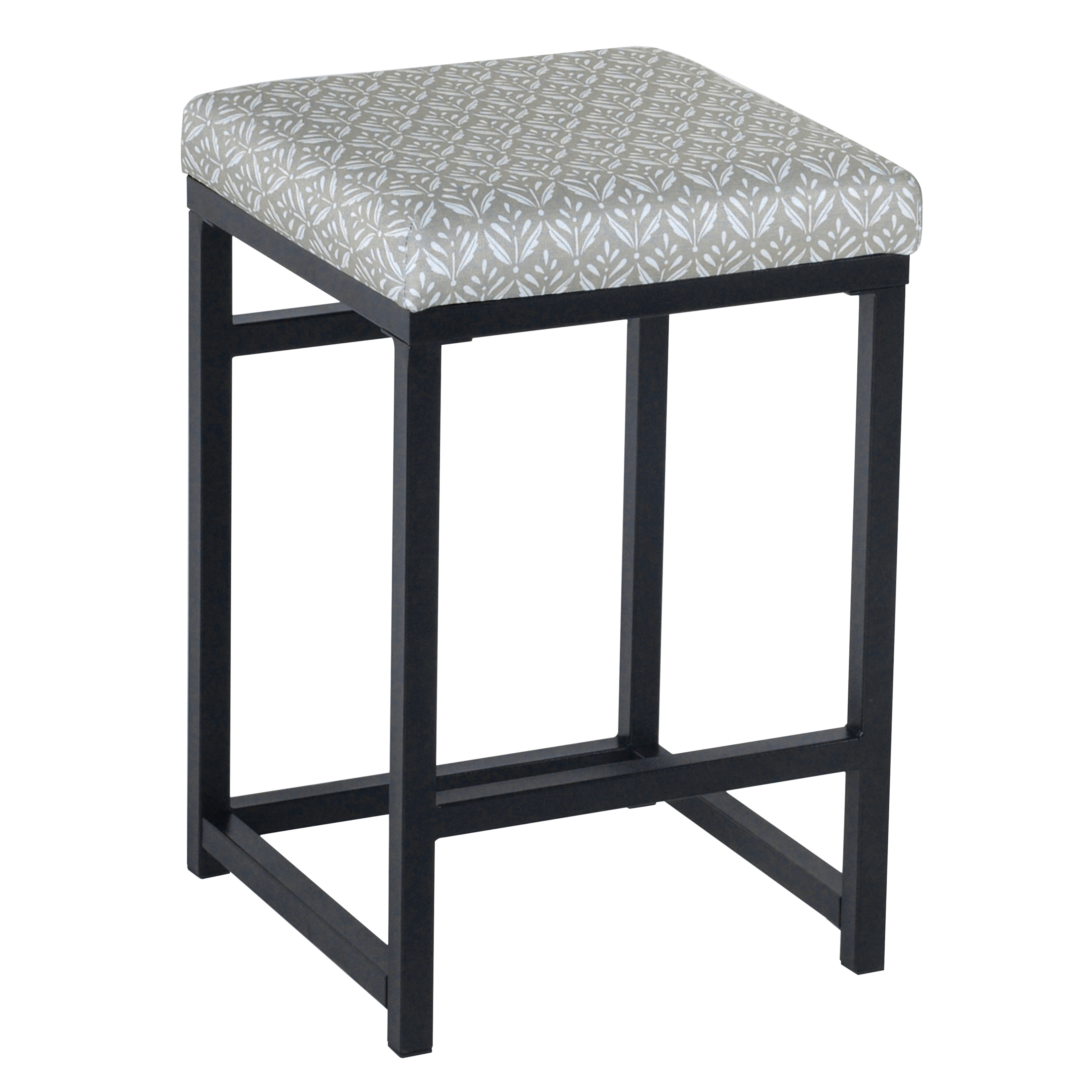 HomePop 24" Indoor Square Backless Metal Upholstered Counter Stool, Light Gray