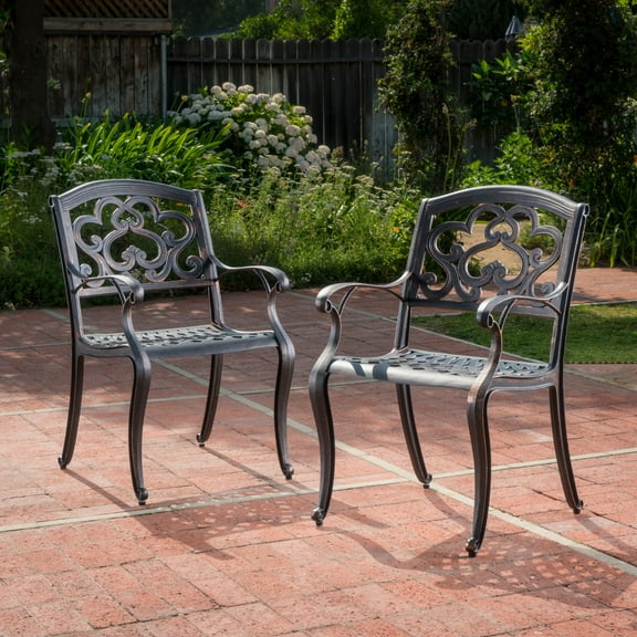 Atlanta Outdoor Cast Aluminum Dining Chairs, Set of 2, Shiny Copper