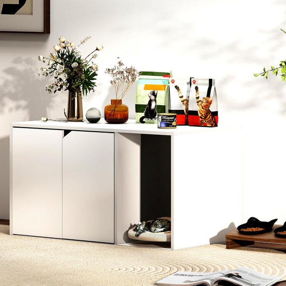 31.3"x19.7" x 17.7" Minimalist Litter Box Enclosed, Engineered Wood Cat Litter Enclosure Furniture, Hidden Cat Litterbox Furniture for Bedroom, Living Room, White