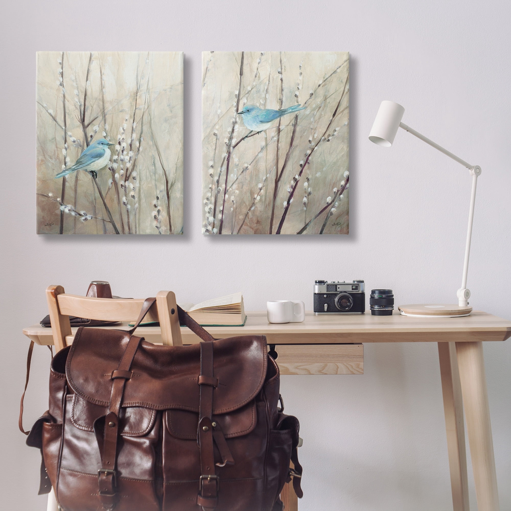 Stupell Industries Peaceful Perched Blue Birds Animal Nature Painting Canvas Wall Art Design by Julia Purinton, 2 Piece, 24" x 30"
