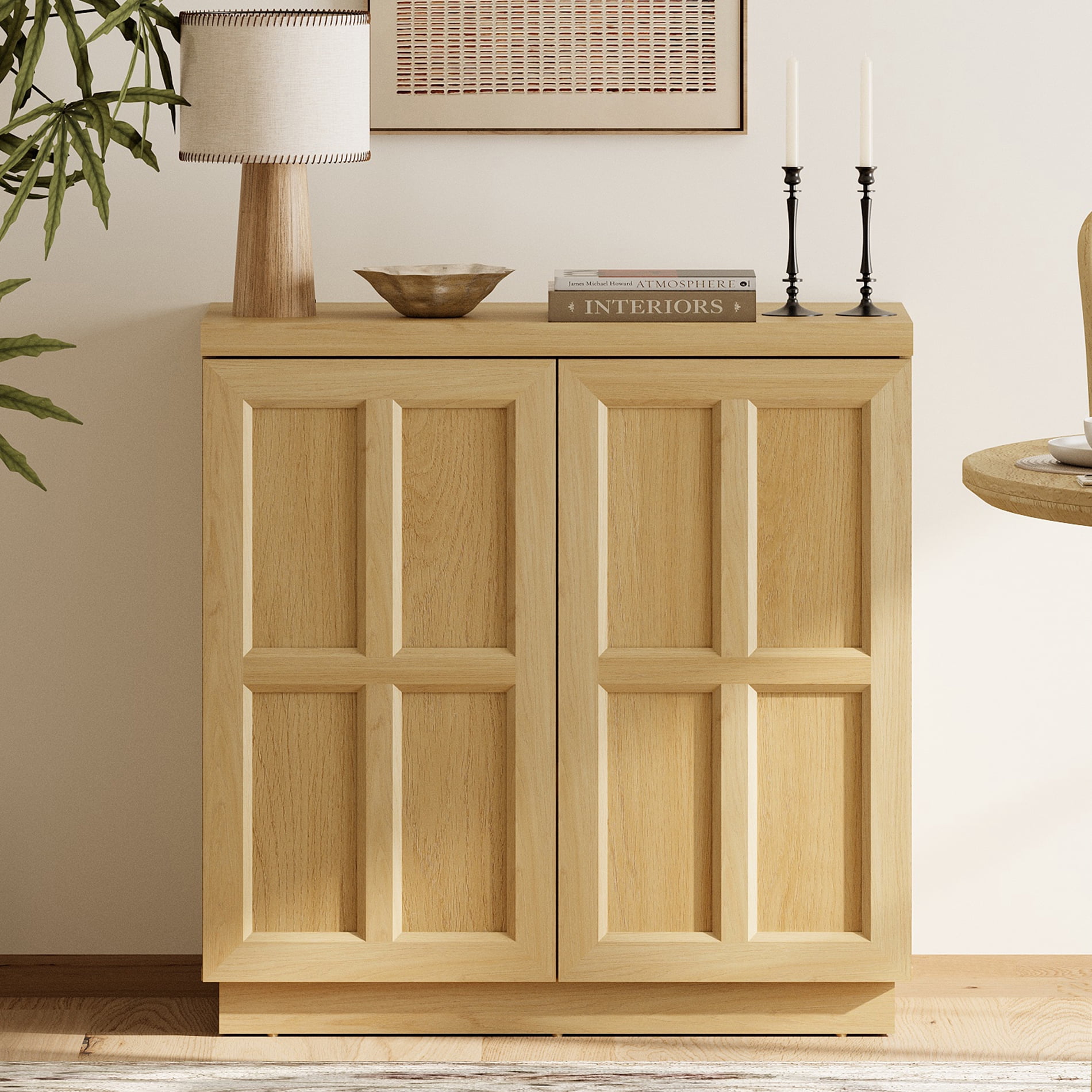 HOMOOI 31.5" Sideboard Buffet Cabinet with Cabinets and Adjustable Shelves,Boho Heavy-Duty Wood Coffee Bar Cabinet,Modern Console Table for Kitchen, Dining Room, Living Room,Oak