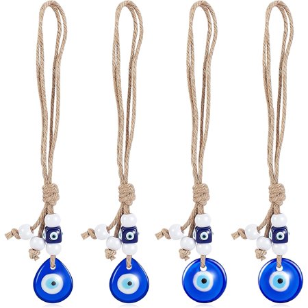 4Pcs Blue Evil Eye Car Hanging Ornaments Turkish Blue Evil Eye Car Charms Blessing Car Charm Hanging Ornament Accessory for Rear View Mirror Farmhouse Party Home Wall Decor Crafts DIY