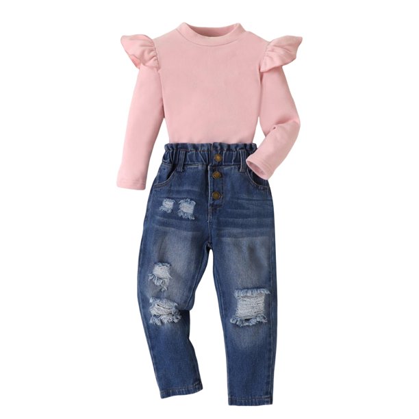Gibobby Conjunto de Sudadera y Leggings de Lana Niños pequeños bebés Niñass primavera otoño algodón sólido manga larga Tops campana inferior trajes ropa(Rosa, 3-4 Años)