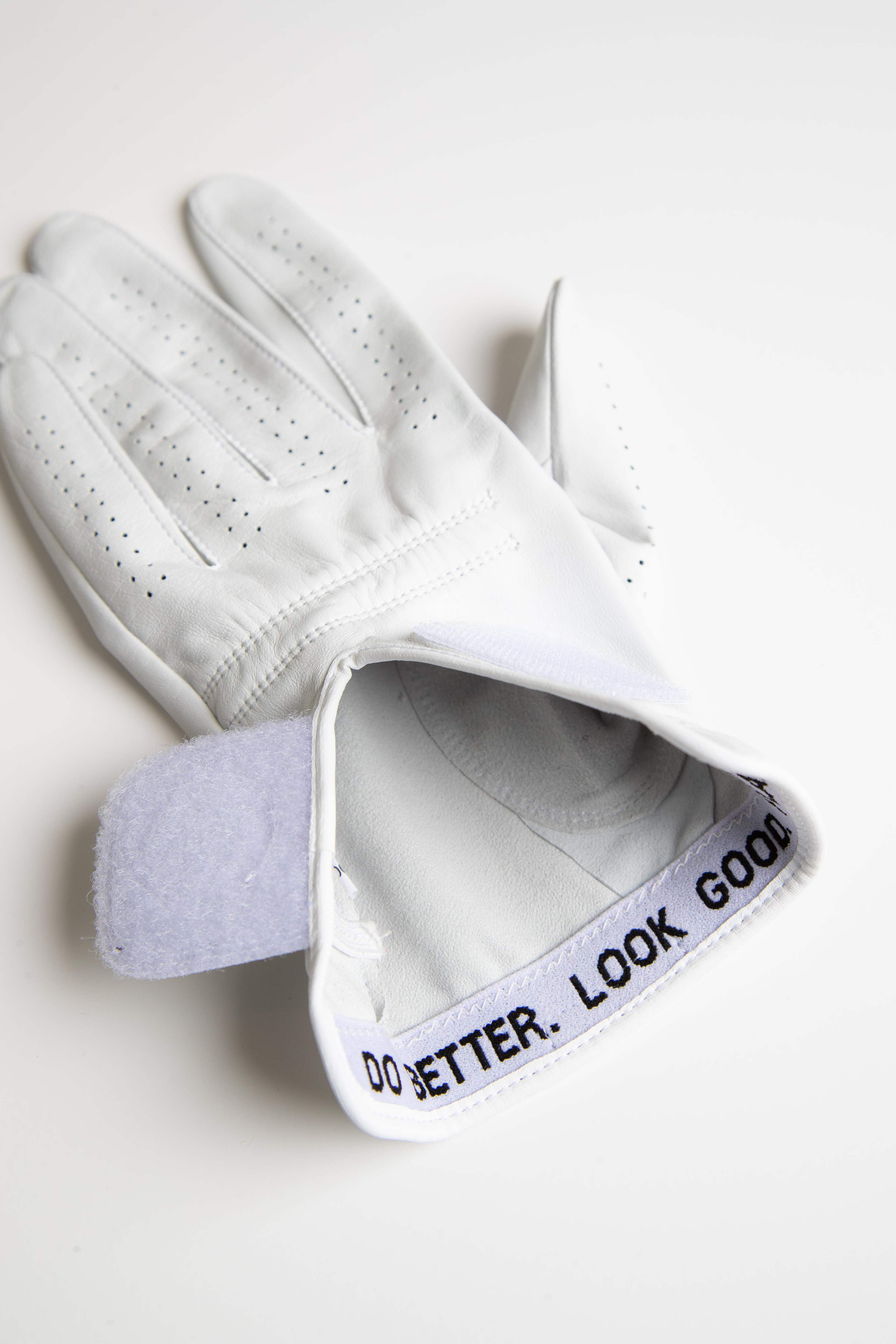 All White Premium Cabretta Leather Golf Glove with Supportive Palm Pad