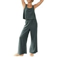 thumbnail image 2 of Lucakuins - Conjunto de pantalones de pierna ancha con banda elástica para mujer, 2 piezas, color sólido Lucakuins moda, 2 of 9