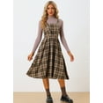 thumbnail image 3 of DARING DIVA Plaid Overalls Vintage Sleeveless A-Line Pinafore Dress XS Brown, 3 of 6