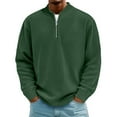 thumbnail image 2 of Qwertyu Men's Quarter Zip Pullover Corduroy Lightweight Stand Collar Casual Retro Sweatshirt Long Sleeve Solid Color Tops Dark Green 3XL, 2 of 4