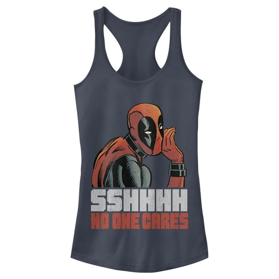 Junior's Marvel Deadpool No One Cares  Racerback Tank Top Indigo X Small