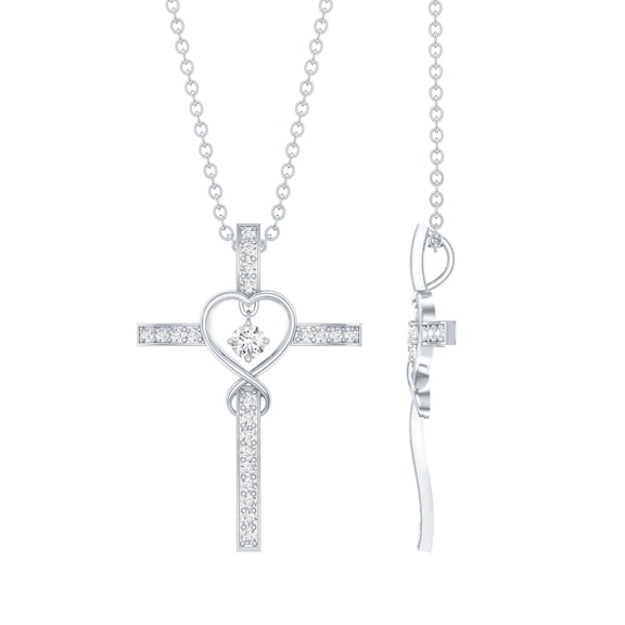 Rosec Jewels Lab Grown Diamond Cross Pendant with Heart Infinity (Ef-Vs Quality) - Womens Ready to Gift for Christmas, 925 Sterling Silver