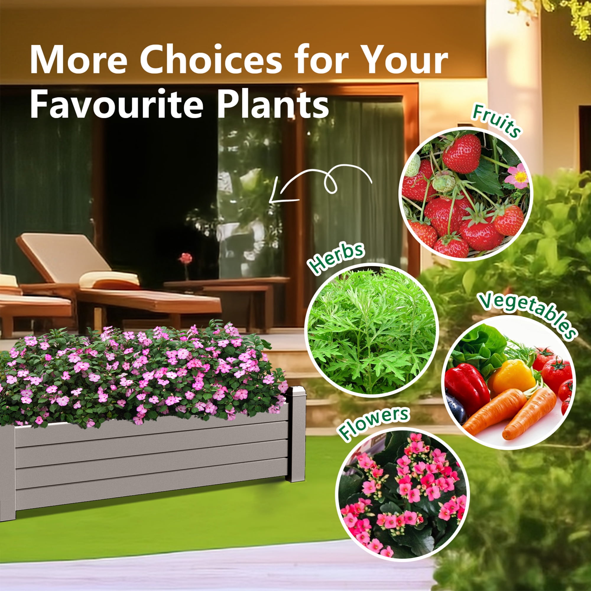 Joxxoaa Raised Garden Bed,Self-Watering Outdoor Raised Planter Box with Drainage Plug and Gauge for Vegetables, Flowers and Herbs, Durable Rustproof Resin for Backyard Patio Porch (Grey)