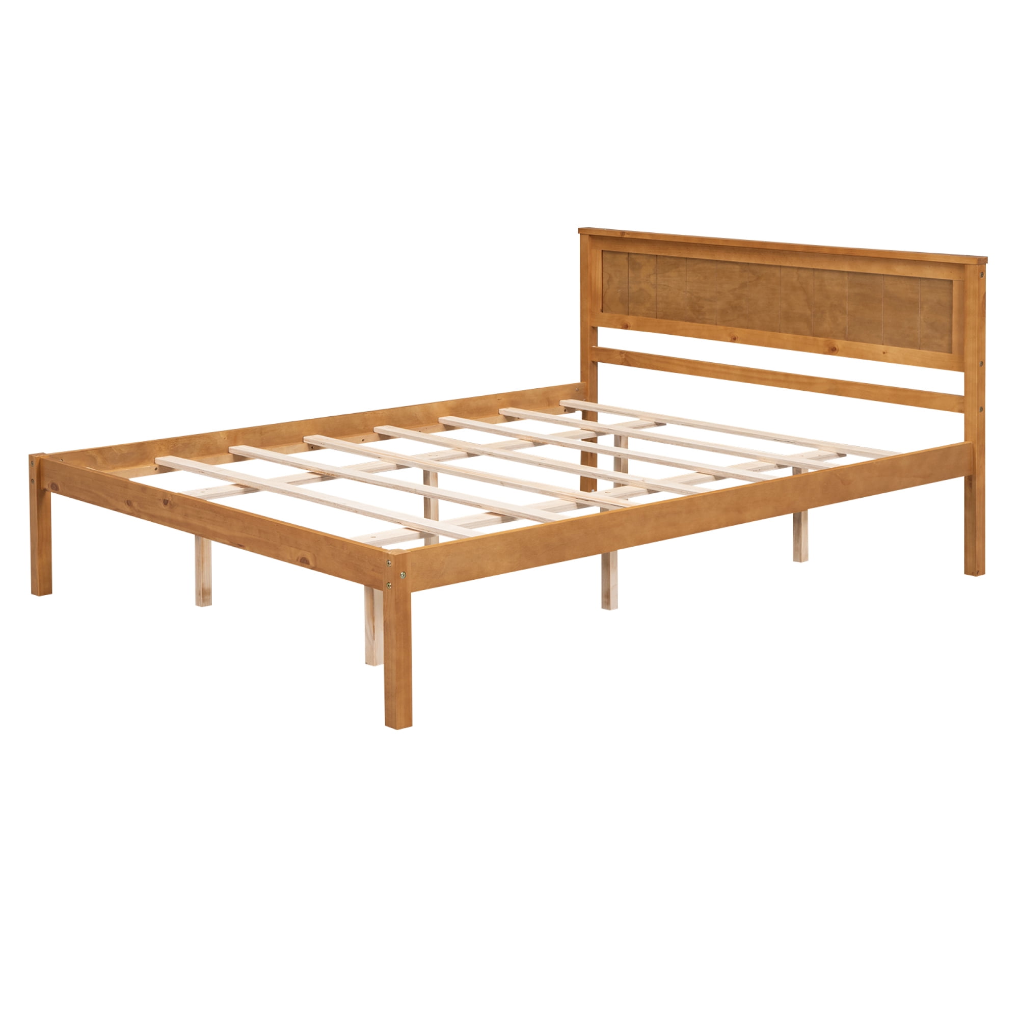 Leumius Queen Size Platform Bed Frame with Headboard, Wood Slat Support, No Box Spring Needed for Bedroom Guest Room Oak