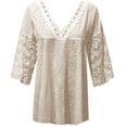thumbnail image 5 of Women Blouses Women V Neck Pack Ladies Light Weight T Shirts Fuzzy Button up Womens Tunics with Buttons Tropical Shirt plus Size Lightweight Base Layer Loft Tops Womens Shirts Sleeves Pajama Beige 2XL, 5 of 5