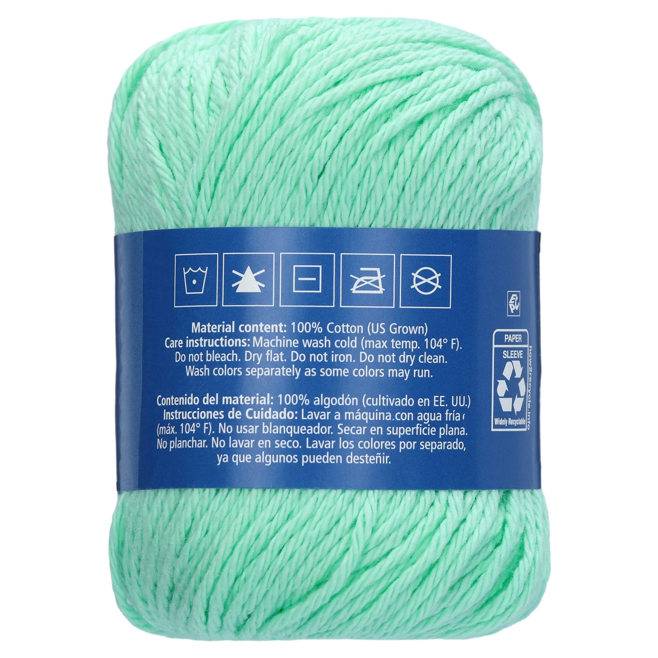 Hello Hobby Size 4 Medium Weight Cotton Mint Yarn, 2.5 oz, 120 yds