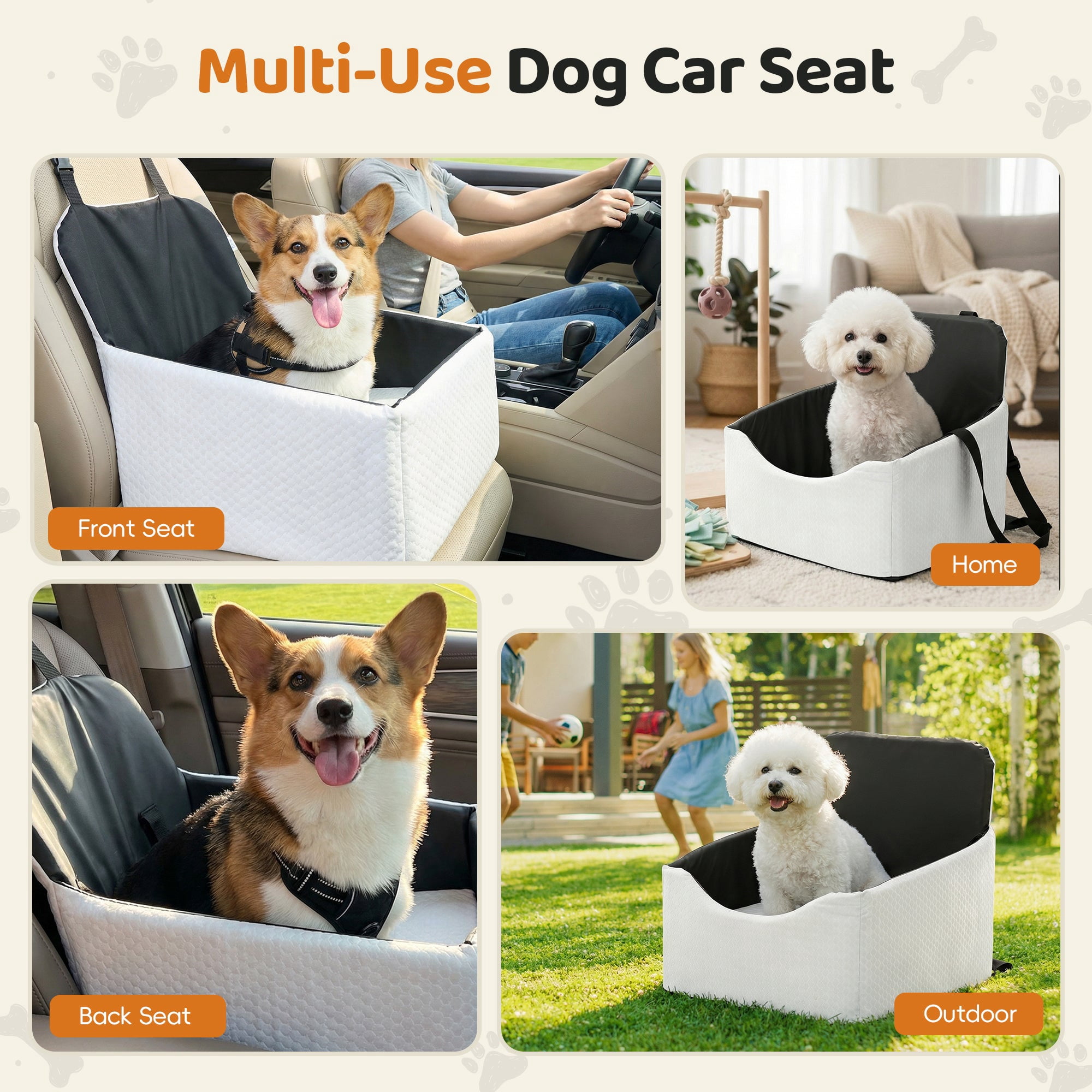Poshby Dog Car Seat for Small Dogs, Portable Booster Car Seat with Patent Safe Buckles, for Pets up to 35lbs, Gray