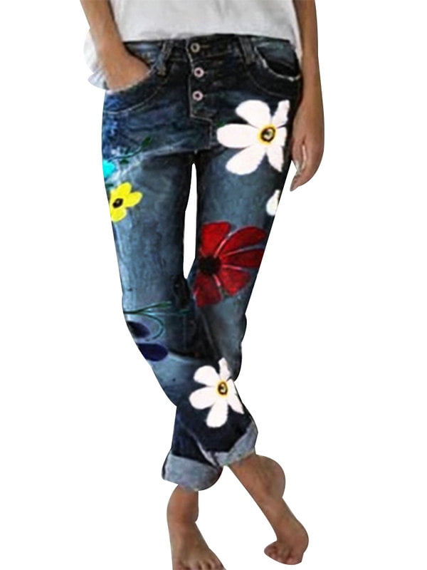 women's floral print jeans