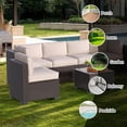 thumbnail image 5 of 7 Piece Patio Furniture Set, Wicker Patio Conversation Sets, Outdoor Sectional Furniture with Tempered Glass Table, for Backyard, Deck, Garden, Dark Brown Rattan & Khaki Cushions, 5 of 10
