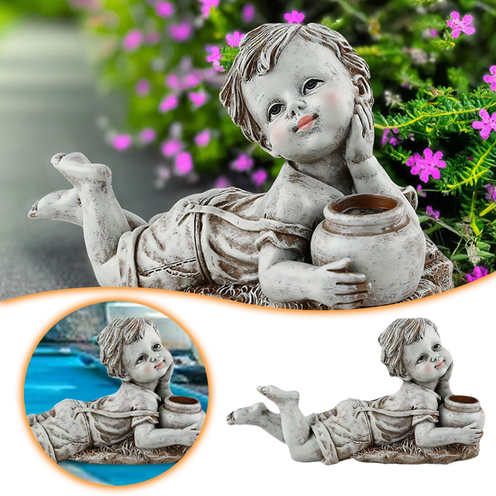 Garden Children Sculptures, Solar-Powered Outdoor Statues with Firefly Jar, Resin Boy and Girl Statues for Yard, Patio, Lawn, Whimsical Garden Decor, Solar Lighted Figurines(Boy)