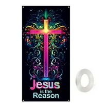 SLYNSHome Christmas Religious Cross Decorations Door Cover,Colorful Xmas Photography Banner Christmas Xmas Winter Holiday Home Kitchen