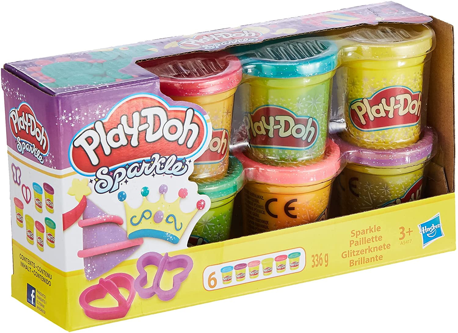 BUTTERFLY CUTTER HEART CUTTER W/ 6 CANS PLAY-DOH SPARKLE COMPOUND AGE 3+ 