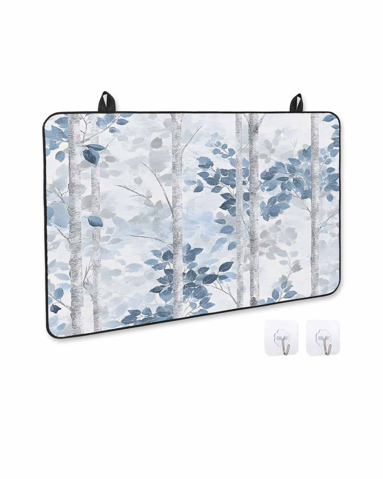 nqOlkjepod Large Induction Cooktop Protector Mat 24"x21", Blue Grey Leaves Stove Top Covers for Electric Stove, Watercolor Branches Vintage Forest Stove Burner Cover Mats, Glass Top Stove Cover