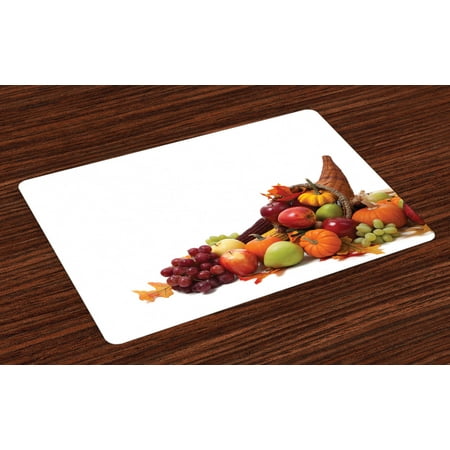 

Harvest Placemats Set of 4 Fall Arrangement with Fruits of the Season in a Cornucopia Bountiful Harvest Corn Washable Fabric Place Mats for Dining Room Kitchen Table Decor Multicolor by Ambesonne