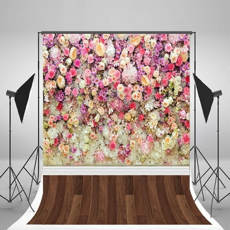 Image of 5x7ft Photography Backdrops White and Pink Flowers Brown Wood Floor Background for Children Valentine s Backdrop