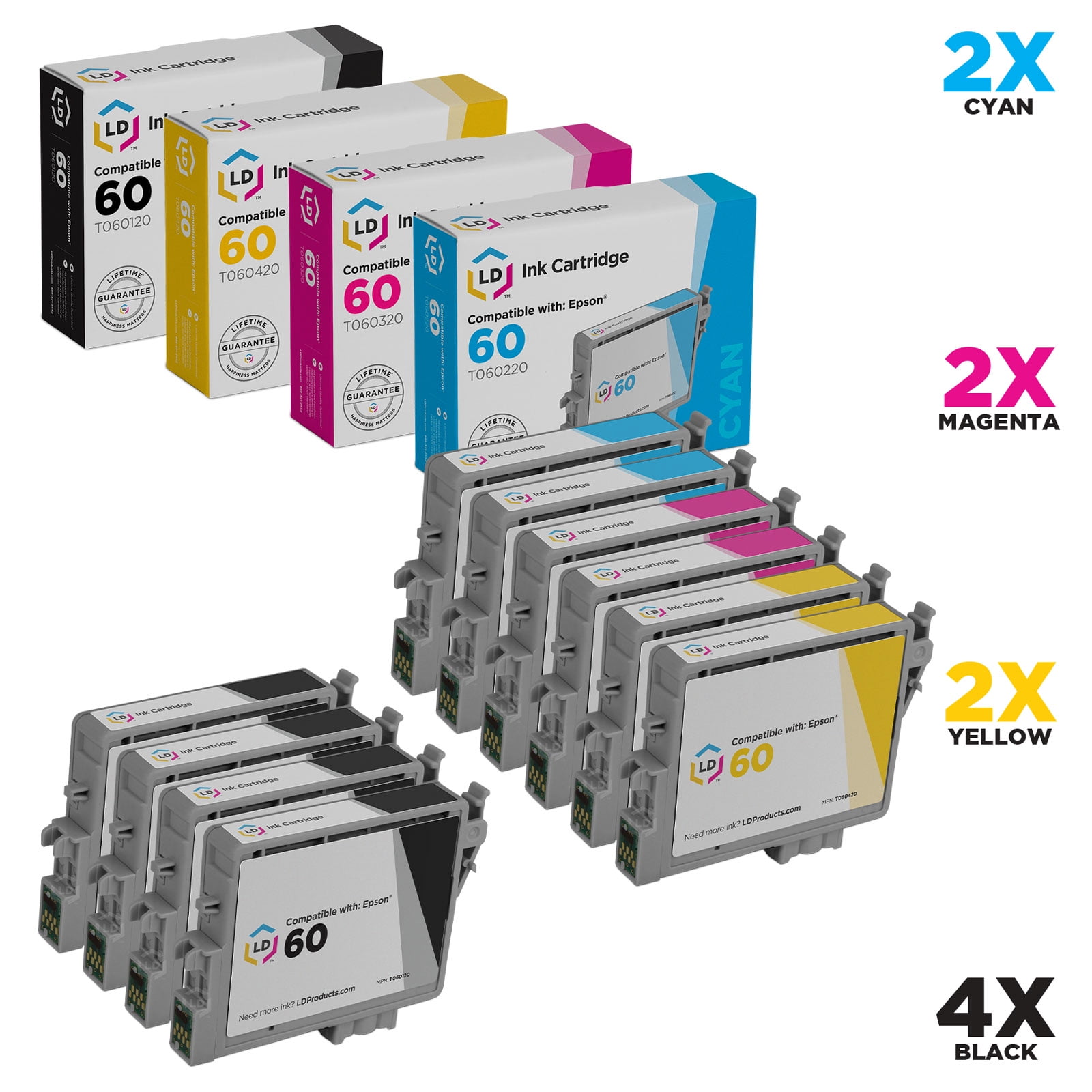 Set of 4 Ink Cartridges B-C-M-Y Epson Genuine 60 T0601-T0604 