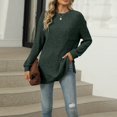 thumbnail image 4 of Winter Coats for Women Women's Fashionable Solid Color Round Neck Long Sleeved Button Loose T-shirt Top, 4 of 6