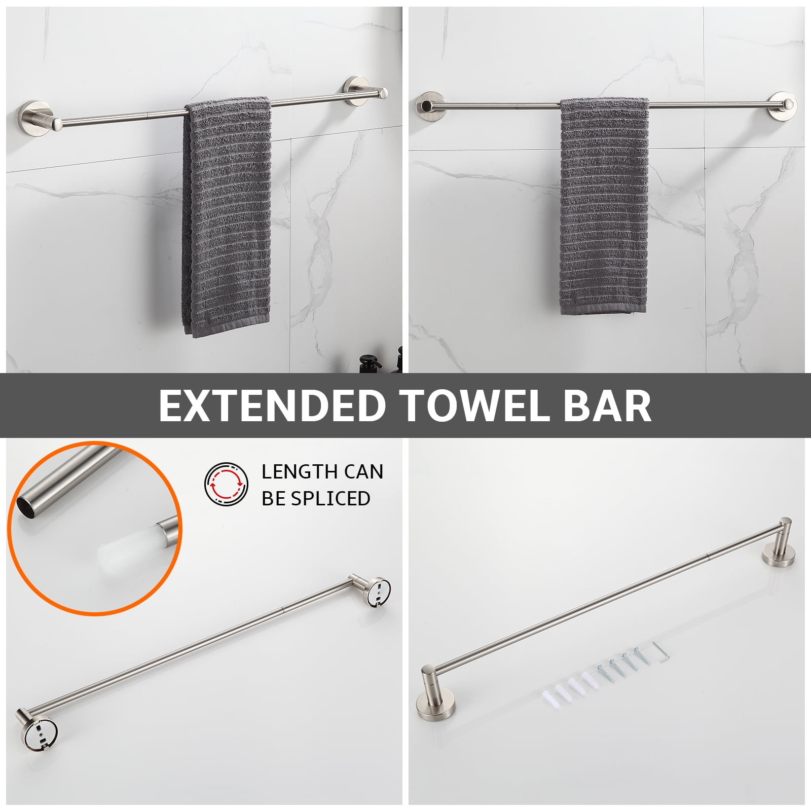 BGL Bathroom Hardware Set Brushed Nickel 4-Pieces Bathroom Towel Rack 24 Inches Adjustable Bathroom Accessories Set