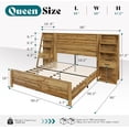 thumbnail image 5 of VanAcc Queen Bed Frame Farmhouse with 98" W Headboard, Bookshelves & Charging Station, Natural Oak, 5 of 8