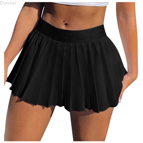 DuoJiaJ Pleated Skirts for Women High Waist Mini Tennis Skater Skirt Casual Basic Skirts Black L