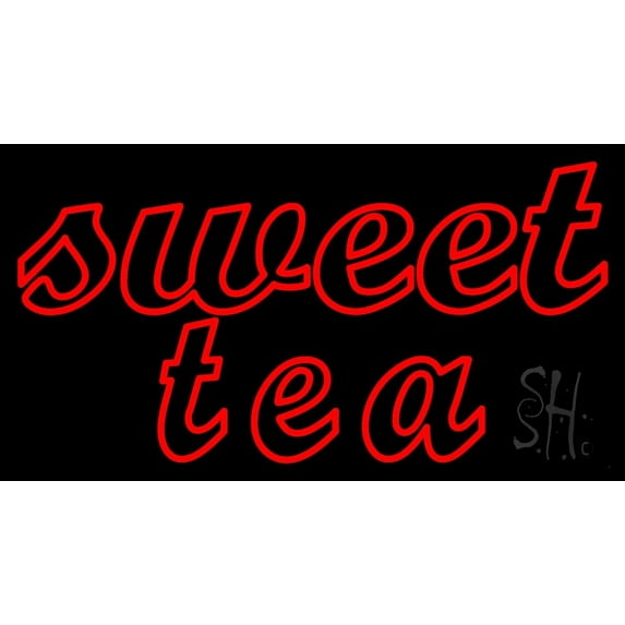 Double Stroke Cursive Sweet Tea LED Neon Sign 13 x 24 - inches, Clear Edge Cut Acrylic Backing, with Dimmer - Bright and Premium built indoor LED Neon Sign for restaurant window and interior decor.