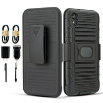 Value Pack ! for Moto E6 case Phone Case 360° Cover Screen Protector Clip Kickstand Holster Hybrid Shock Bumper (Black)