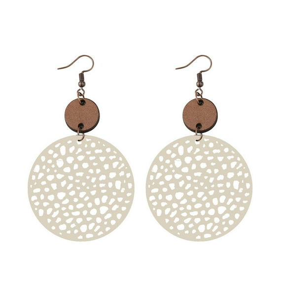 BNNG Geometric Wooden Dangle Earrings Retro Hollow Disc Frosted Earrings Ethnic Style Carved Earrings Double Sided Wooden Earrings Rose Gold Drop Earrings