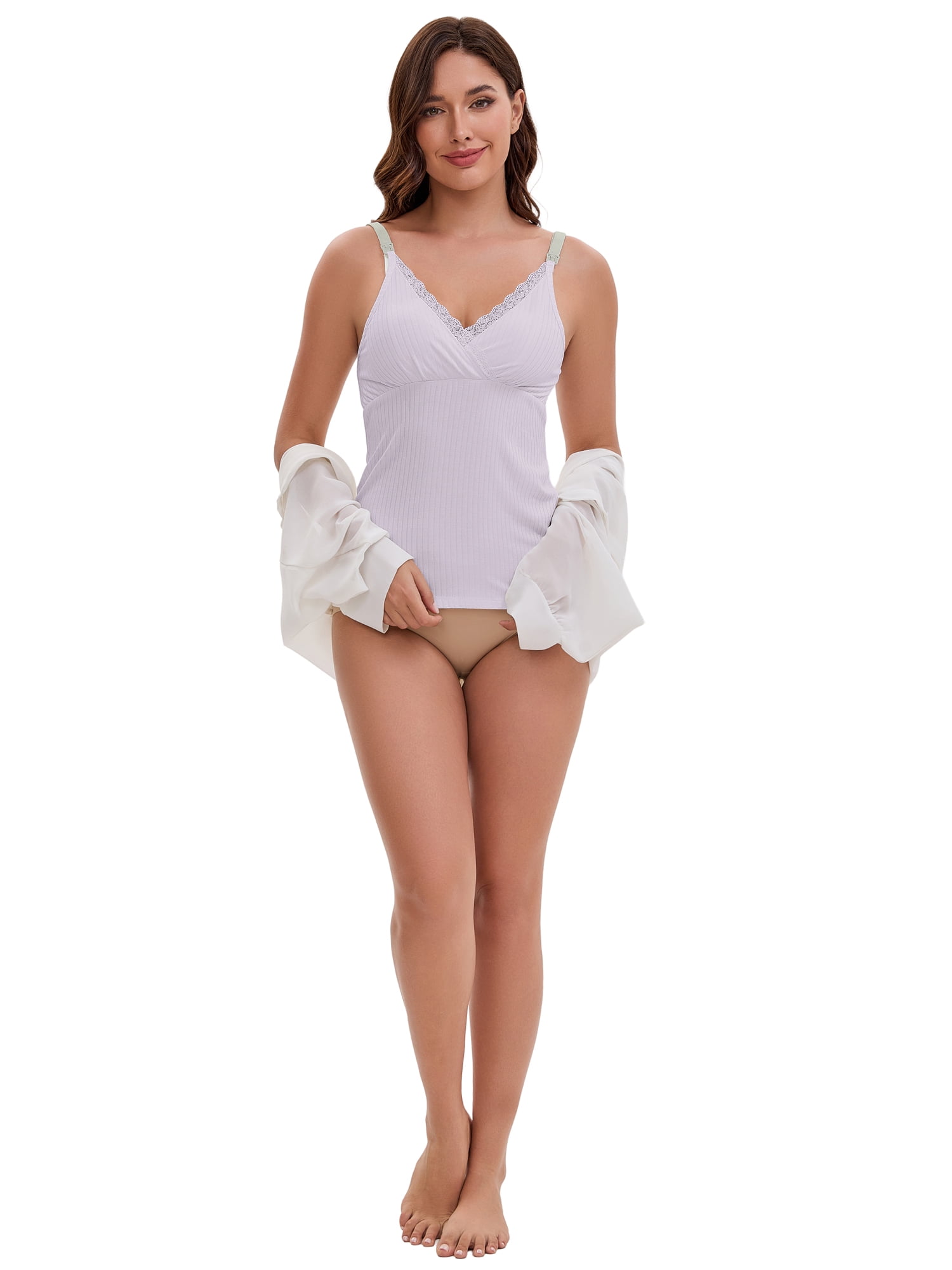 DARING DIVA Women's Crisscross Nursing Lace Trim Maternity Camisole Tank Tops L Purple