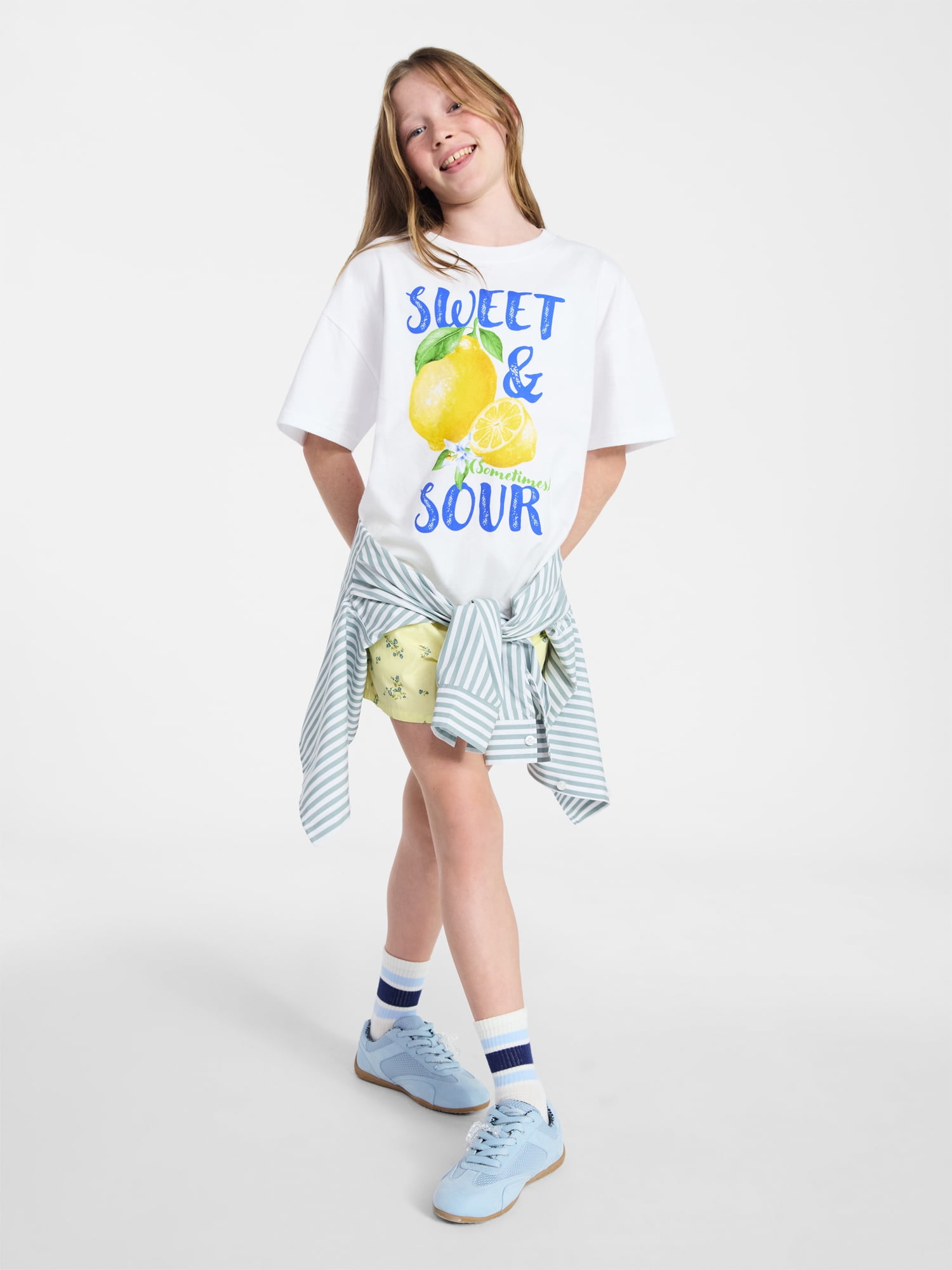 Weekend Academy Girls Oversized Graphic Tee with Short Sleeves, Sizes 4-18